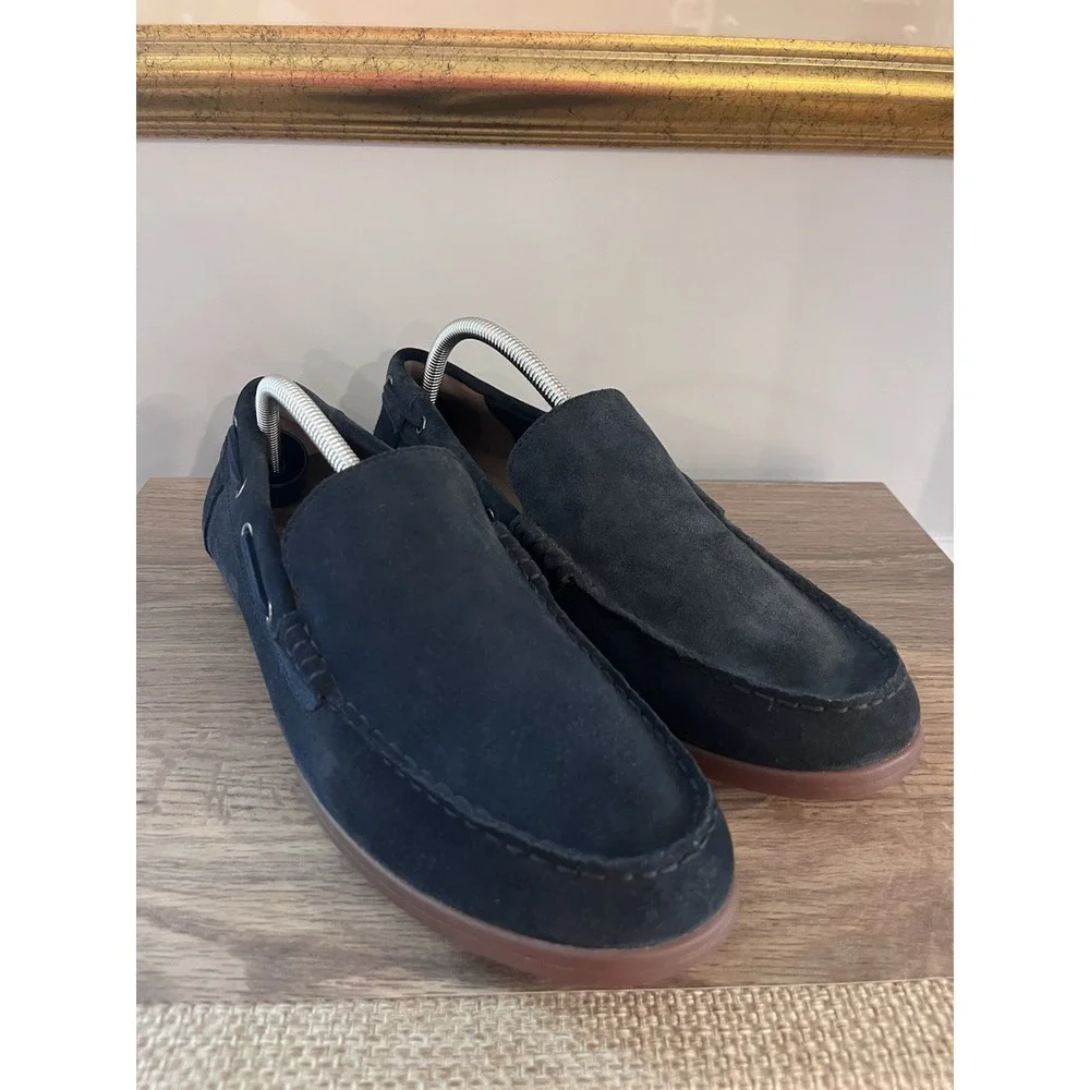 Clark's Navy Blue Suede Loafers Morven Sun Mens Size 10 Boat Shoes Oxford M1